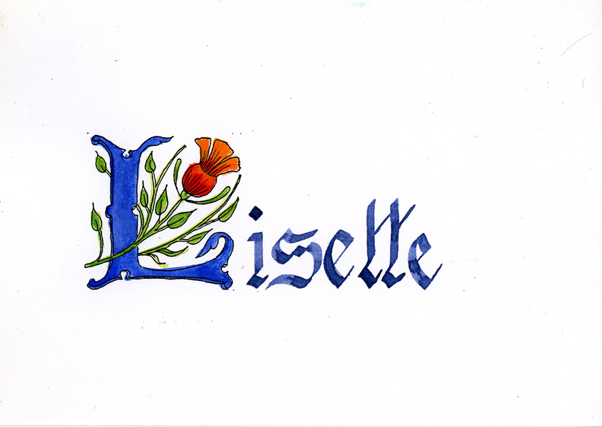 Groen elfje met kalligrafie