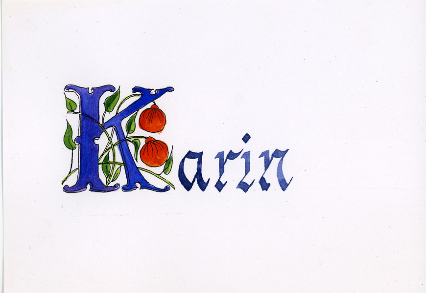 Groen elfje met kalligrafie
